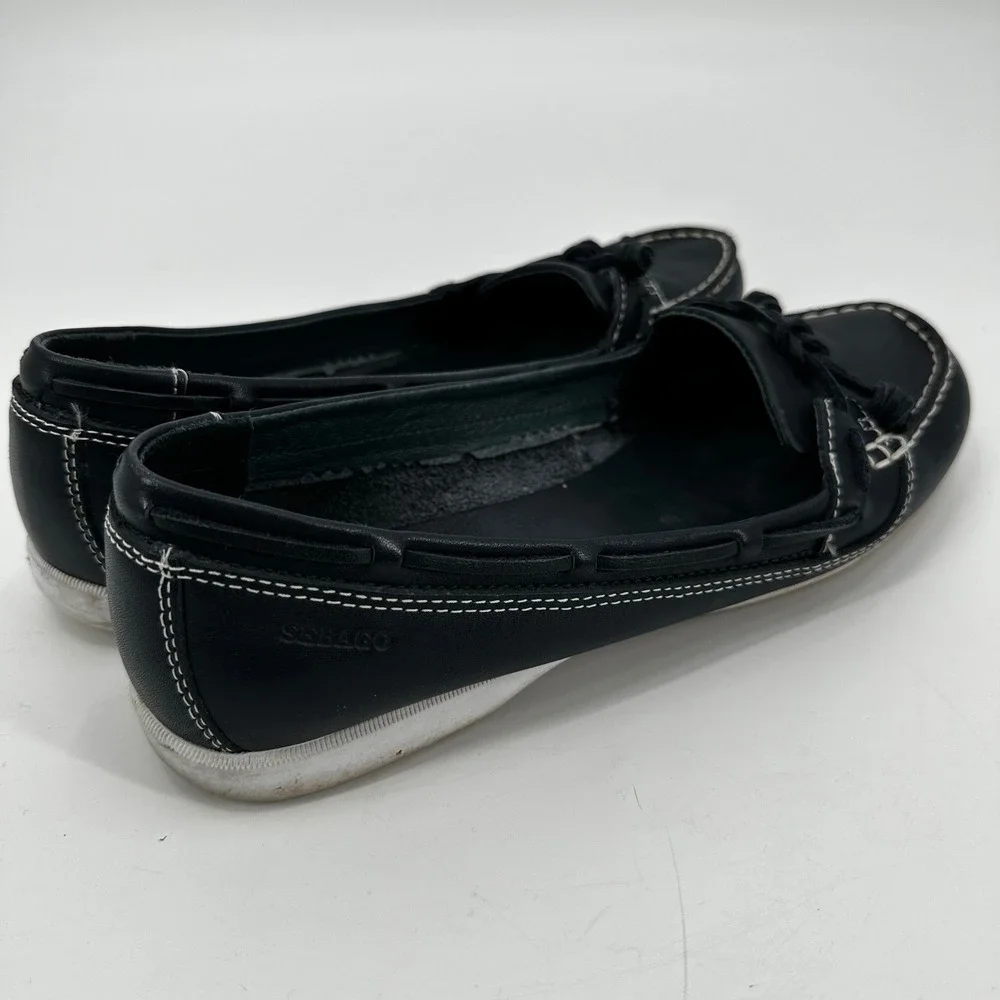 Sebago Women Black Leather‎ Boat Shoes Slip On Loafers Size 9.5